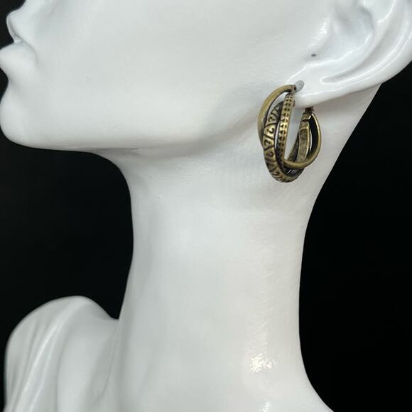 Small Guess Brand 90s Golden Hoop Earrings - Black Accent, Good Condition - Picture 2 of 16